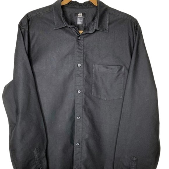 H&M Reg Fit L/S Casual Black Shirt Large - Picture 1 of 6
